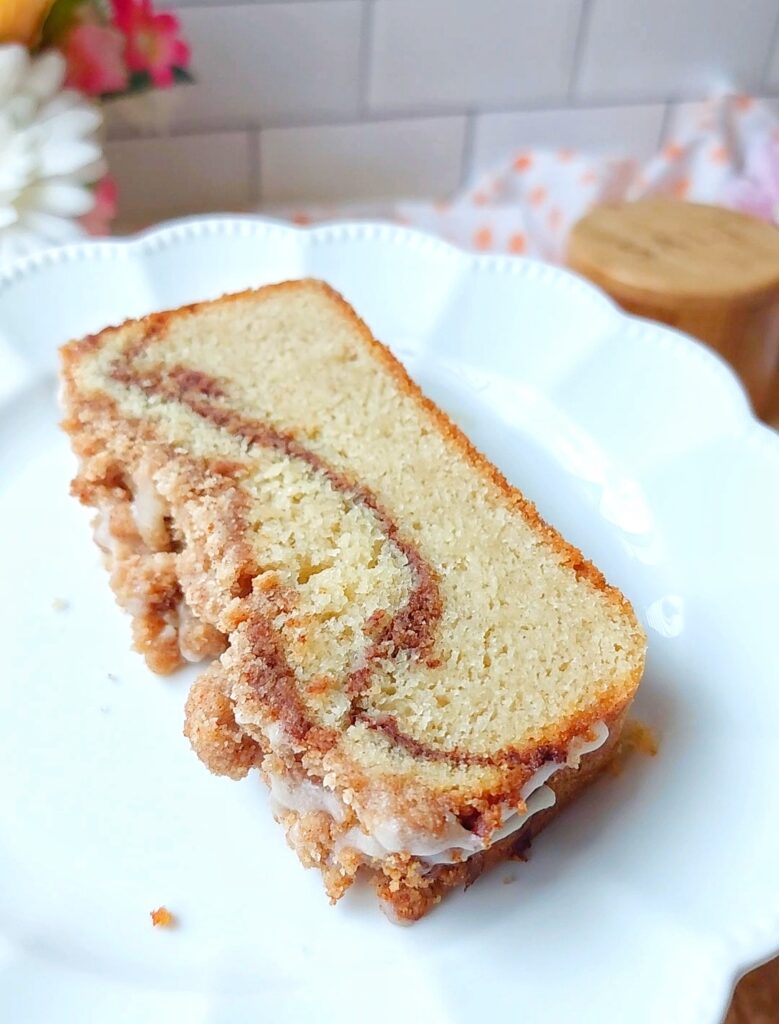 Low Carb Coffee Cake Slice on a white dessert plate