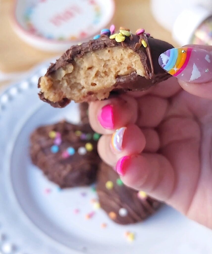 Peanut butter egg with a bite taken out of it