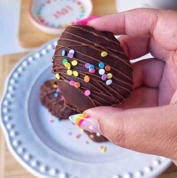 Sugar free peanut butter eggs with pastel sprinkles