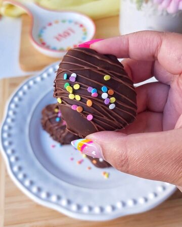 Sugar free peanut butter eggs with pastel sprinkles